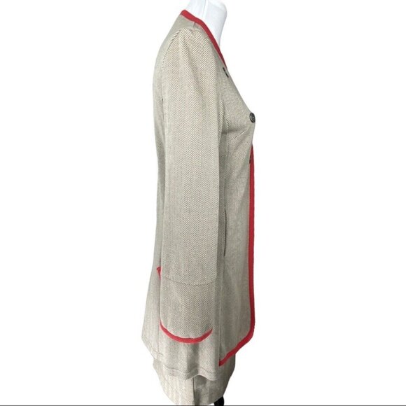 Jonano Women’s Tan Herringbone Modern Long Jacket Skirt Suit Set M/C38/W31 - Picture 3 of 9